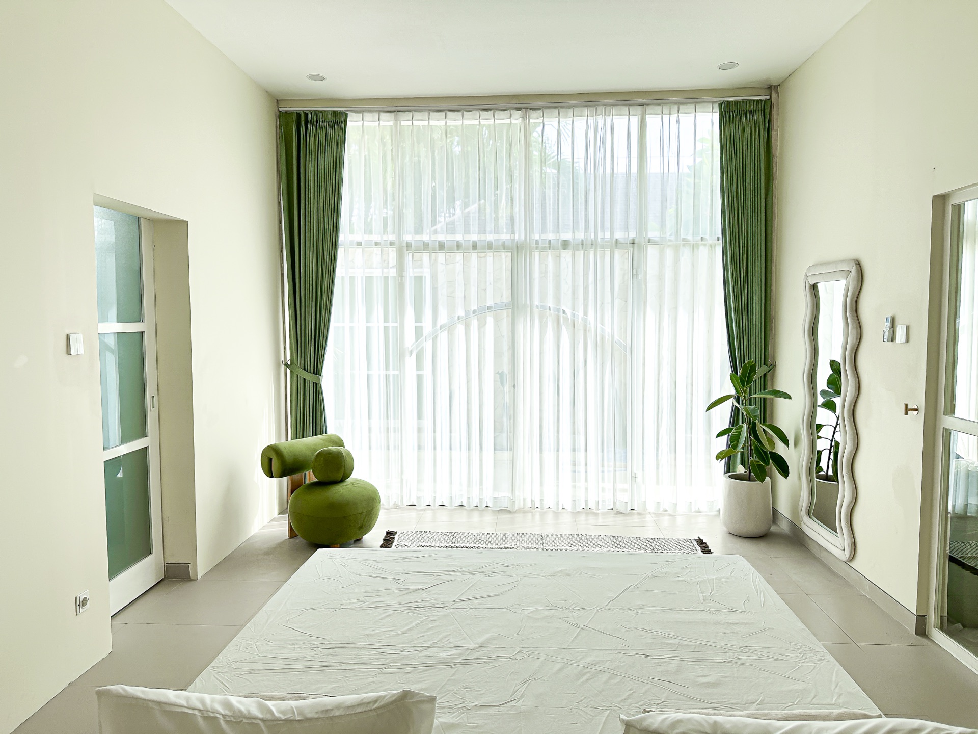 Morning light through curtains at Villa Lysa